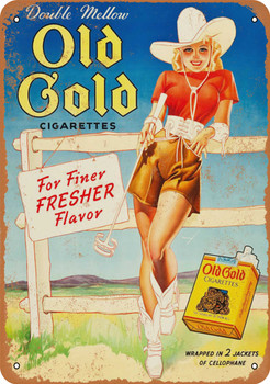 1942 Old Gold Cigarettes and Cowgirl - Metal Sign