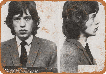 1967 Mick Jagger Mug Shot - Metal Sign