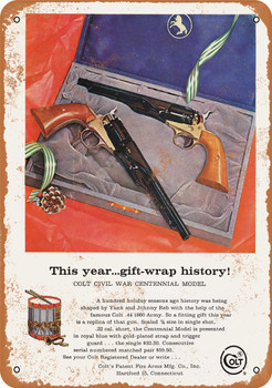 1961 Colt Civil War Centennial Pistol Set - Metal Sign
