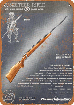 1963 Firearms International Musketeer Rifle - Metal Sign