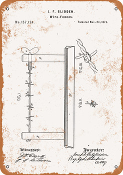 1874 Barbed Wire Patent - Metal Sign