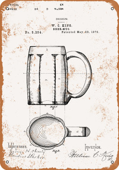 1876 Beer Mug Patent - Metal Sign