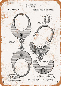1880 Handcuffs Patent - Metal Sign