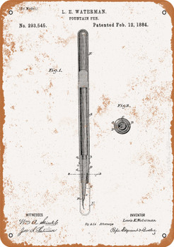 1884 Waterman Fountain Pen Patent - Metal Sign