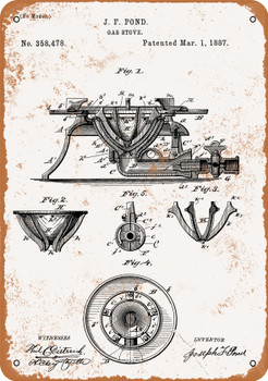 1887 Gas Stove Burner Patent - Metal Sign