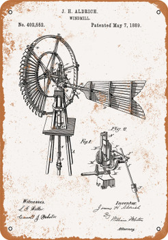 1889 Farm Windmill Patent - Metal Sign