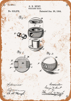 1894 Billiard Ball Patent - Metal Sign