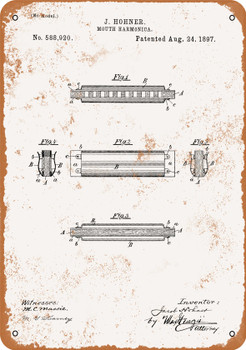 1897 Harmonica Patent - Metal Sign