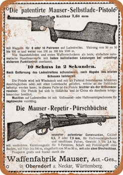 1901 Waffenfabrik Mauser Rifles and Pistols - Metal Sign