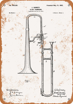1902 Slide Trombone Patent - Metal Sign