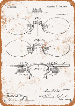 1908 Eyeglasses Patent - Metal Sign