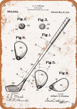 1910 Golf Club Patent - Metal Sign
