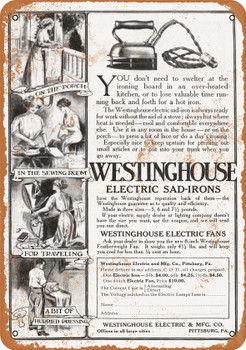 1910 Westinghouse Electric Irons - Metal Sign