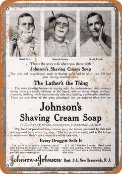 1910 Johnson's Shaving Cream Soap - Metal Sign