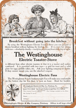 1910 Westinghouse Electric Toaster Stove & Fans - Metal Sign