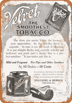 1910 Velvet Smoking Tobacco - Metal Sign