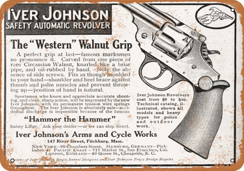 1910 Iver Johnson Walnut Grip Revolvers - Metal Sign