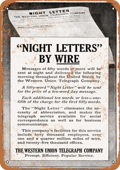 1910 Western Union Night Letters by Wire - Metal Sign