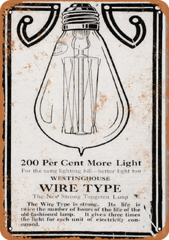 1912 Westinghouse Tungsten Wire Electric Light Bulbs - Metal Sign