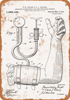 1914 Blood Pressure Measurer Patent - Metal Sign