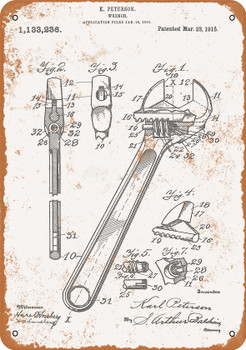 1915 Crescent Wrench Patent - Metal Sign