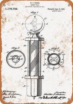 1916 Barber Pole Patent - Metal Sign