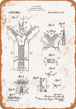 1917 Zipper Patent - Metal Sign