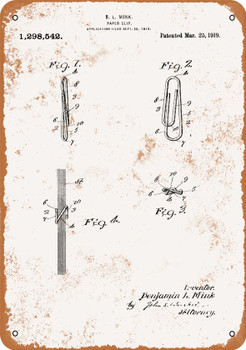 1919 Paper Clip Patent - Metal Sign