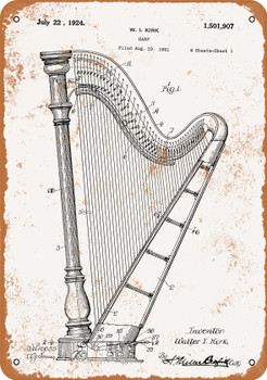 1924 Concert Harp Patent - Metal Sign