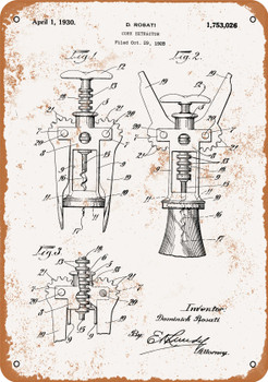1928 Corkscrew Patent - Metal Sign