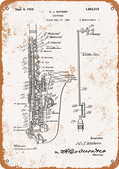1928 Saxophone Patent - Metal Sign