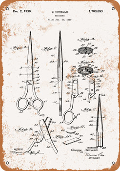 1930 Scissors Patent - Metal Sign