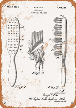 1934 Hair Brush Patent - Metal Sign