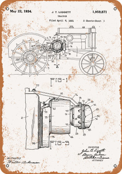 1934 Tractor Patent - Metal Sign