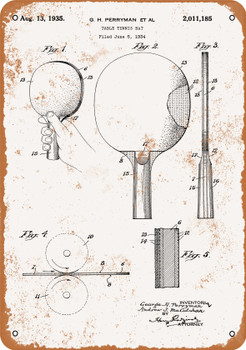 1935 Table Tennis Ping Pong Paddle Patent - Metal Sign