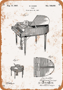 1937 Piano Patent - Metal Sign