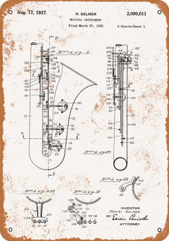 1937 Saxophone Patent - Metal Sign