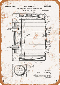 1938 Beer Keg Patent - Metal Sign