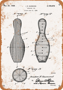 1939 Bowling Pin Patent - Metal Sign