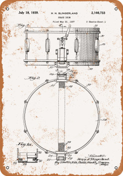 1939 Slingerland Snare Drum Patent - Metal Sign