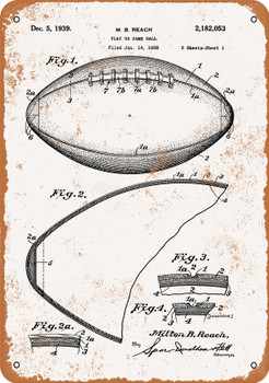 1939 Football Patent - Metal Sign