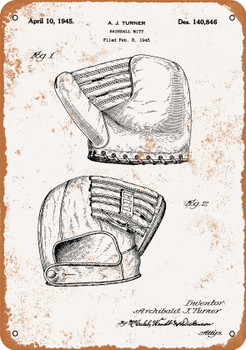 1945 Baseball Mitt Patent - Metal Sign