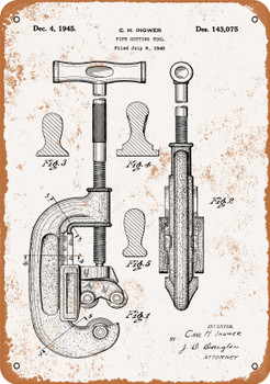 1945 Pipe Cutter Patent - Metal Sign