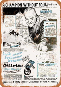 1947 Willie Mosconi for Gillette Razor Blades - Metal Sign