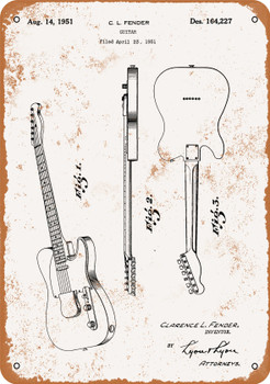 1951 Fender Telecaster Guitar Patent - Metal Sign