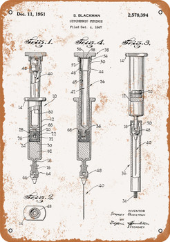 1951 Hypodermic Syringe Patent - Metal Sign