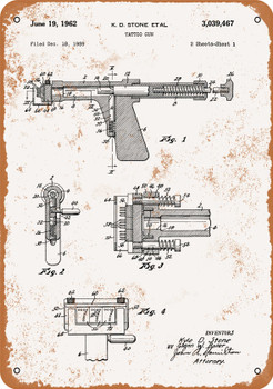 1962 Tattoo Gun Patent - Metal Sign