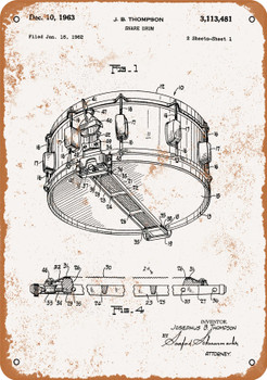 1963 Snare Drum Patent - Metal Sign