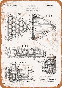1969 Billiard Ball Rack Patent - Metal Sign