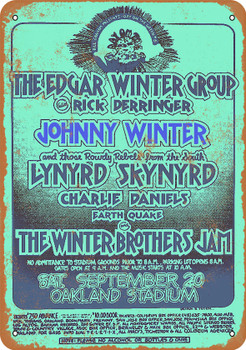 1975 Edgar & Johnny Winter Lynyrd Skynyrd in Oakland - Metal Sign
